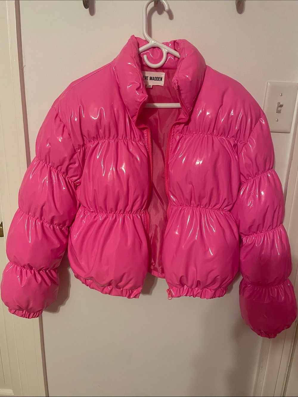 Steve Madden Neon Pink Cropped Puffer Jacket
